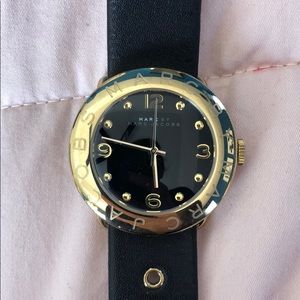 Marc Jacobs black and gold leather watch